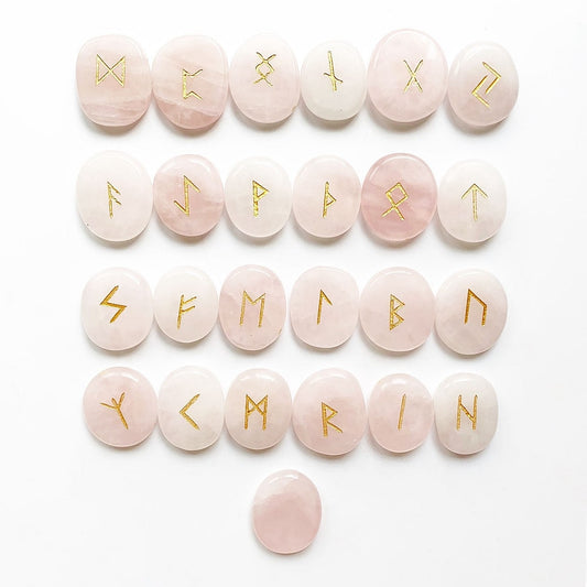 Natural Rose Quartz Stone Runes Set Pink Crystal Palm Stones Viking Nordic Runes Amulet Divination Decor 25pcs/set freeshipping - Mandala Bloom