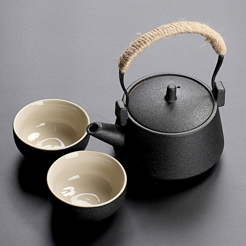 Black crockery ceramic teapot kettle & tea cups porcelain traditional Chinese tea set freeshipping - Mandala Bloom