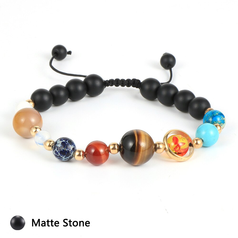 Men Women Buddha Prayer Reiki Bracelets Lava Stone Blue Sandstone Eight Planets Solar System Braided Rope Jewelry freeshipping - Mandala Bloom