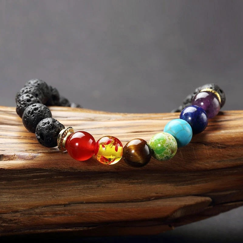 Natural Stone 7 Chakra Bracelet Men Black Lava Healing Balance Beads Reiki Buddha Prayer Yoga Bracelets for Women pulseira freeshipping - Mandala Bloom