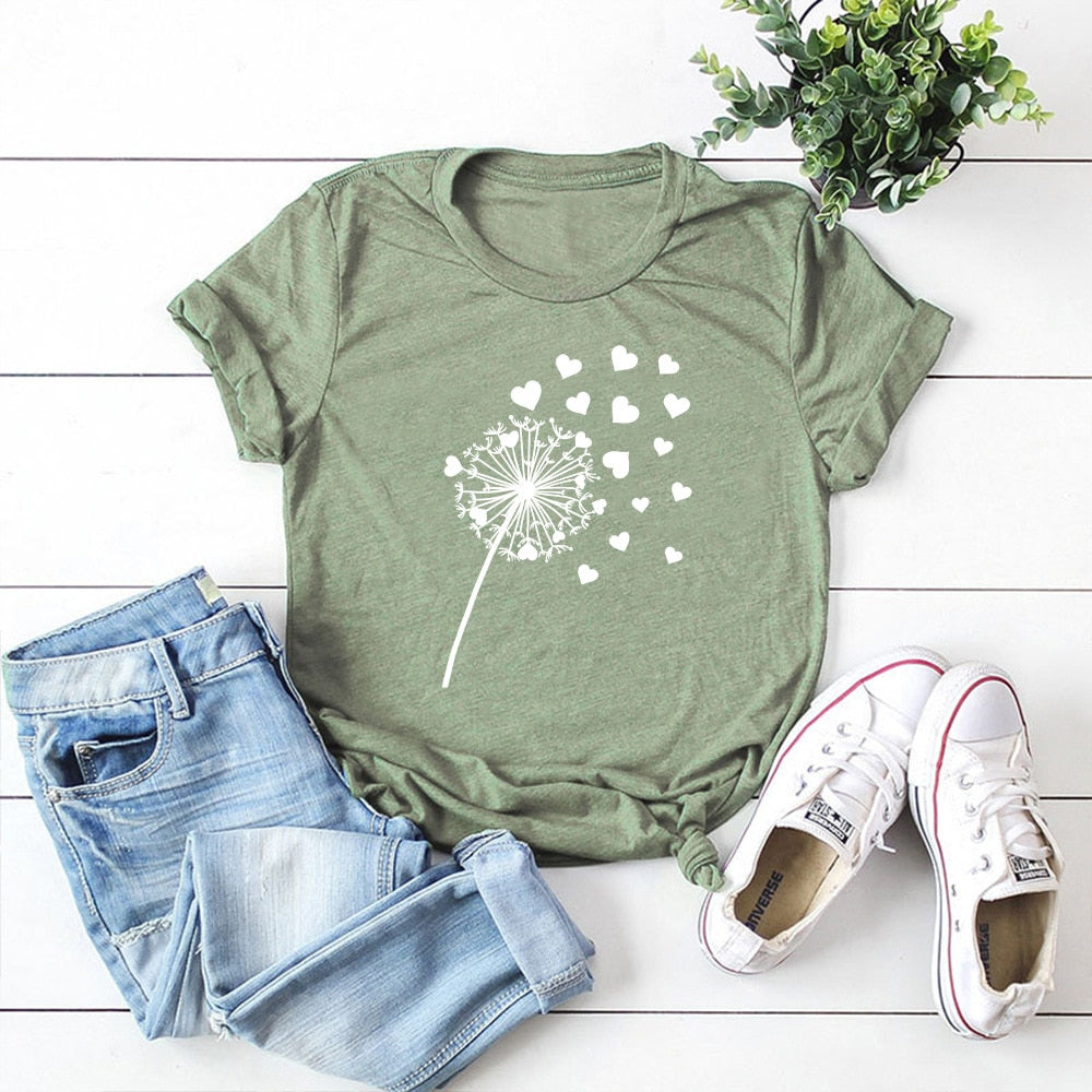 Cotton Dandelion Print Tee Short Sleeve freeshipping - Mandala Bloom