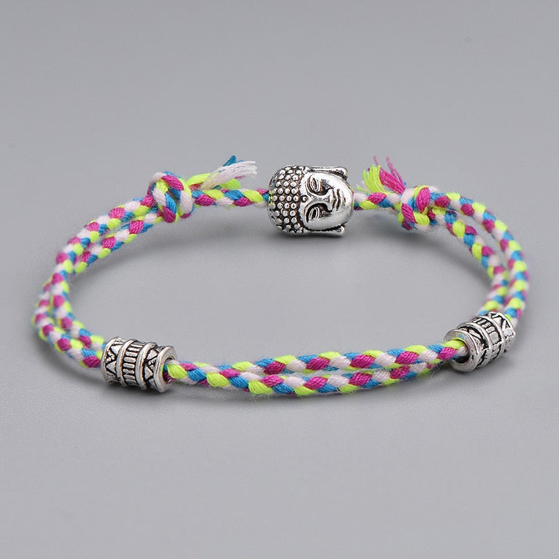 Ethnic Tibetan Buddha Head Woven Multicolor Handmade Rope Buddha Charm Bracelet