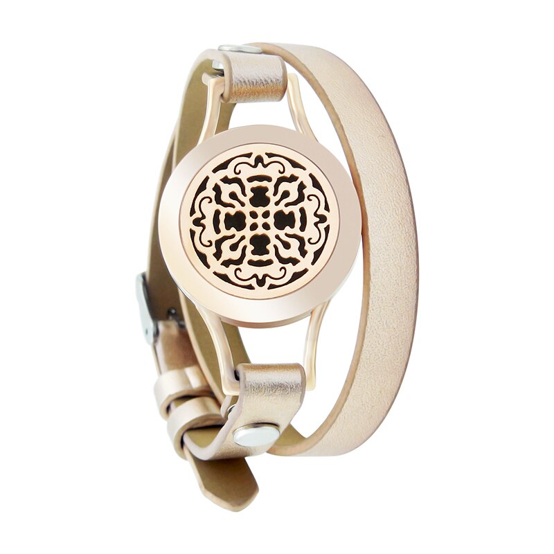25mm Diffuser Magnet Rose Gold Genuine Leather Aroma Locket Bangle Stainless Steel Essential Oils Aromatherapy Locket Bracelet freeshipping - Mandala Bloom