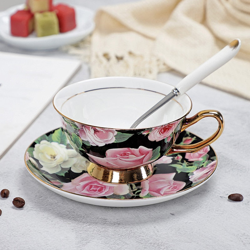 Fine Porcelain Tea Cups And Saucers High-Grade Bone China Coffee Cup and Spoon freeshipping - Mandala Bloom