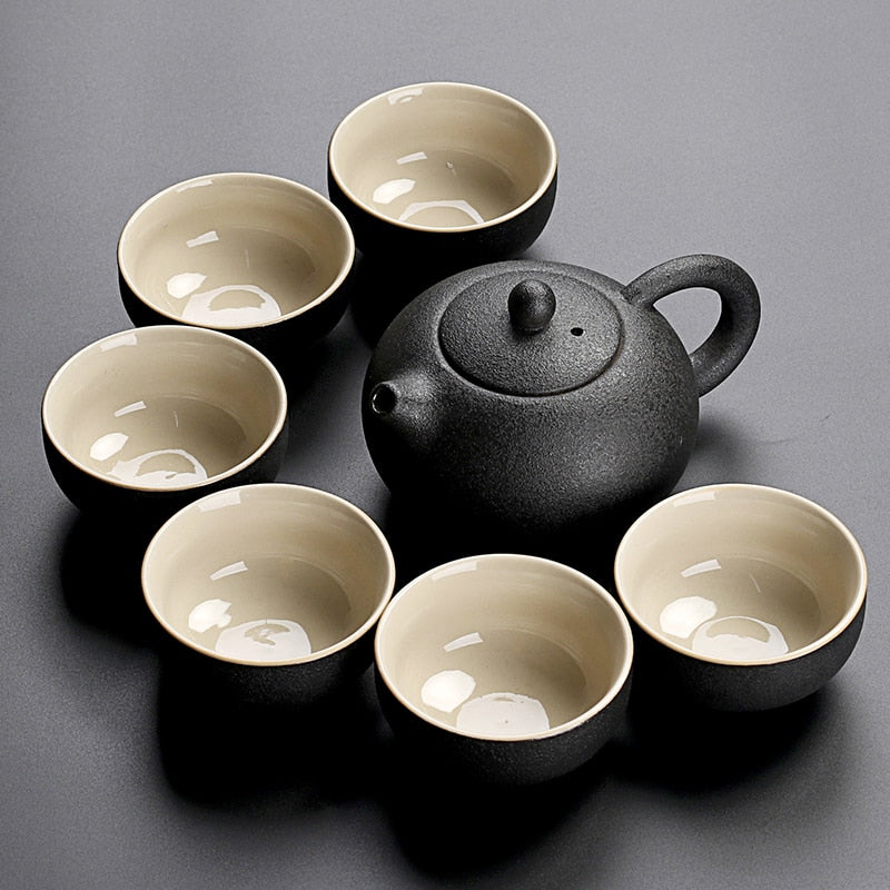 Black crockery ceramic teapot kettle & tea cups porcelain traditional Chinese tea set freeshipping - Mandala Bloom
