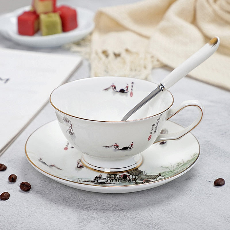 Fine Porcelain Tea Cups And Saucers High-Grade Bone China Coffee Cup and Spoon freeshipping - Mandala Bloom