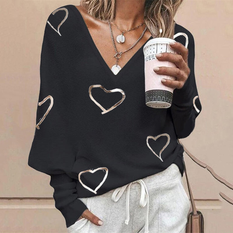 Love Heart Print SKnit Sweater