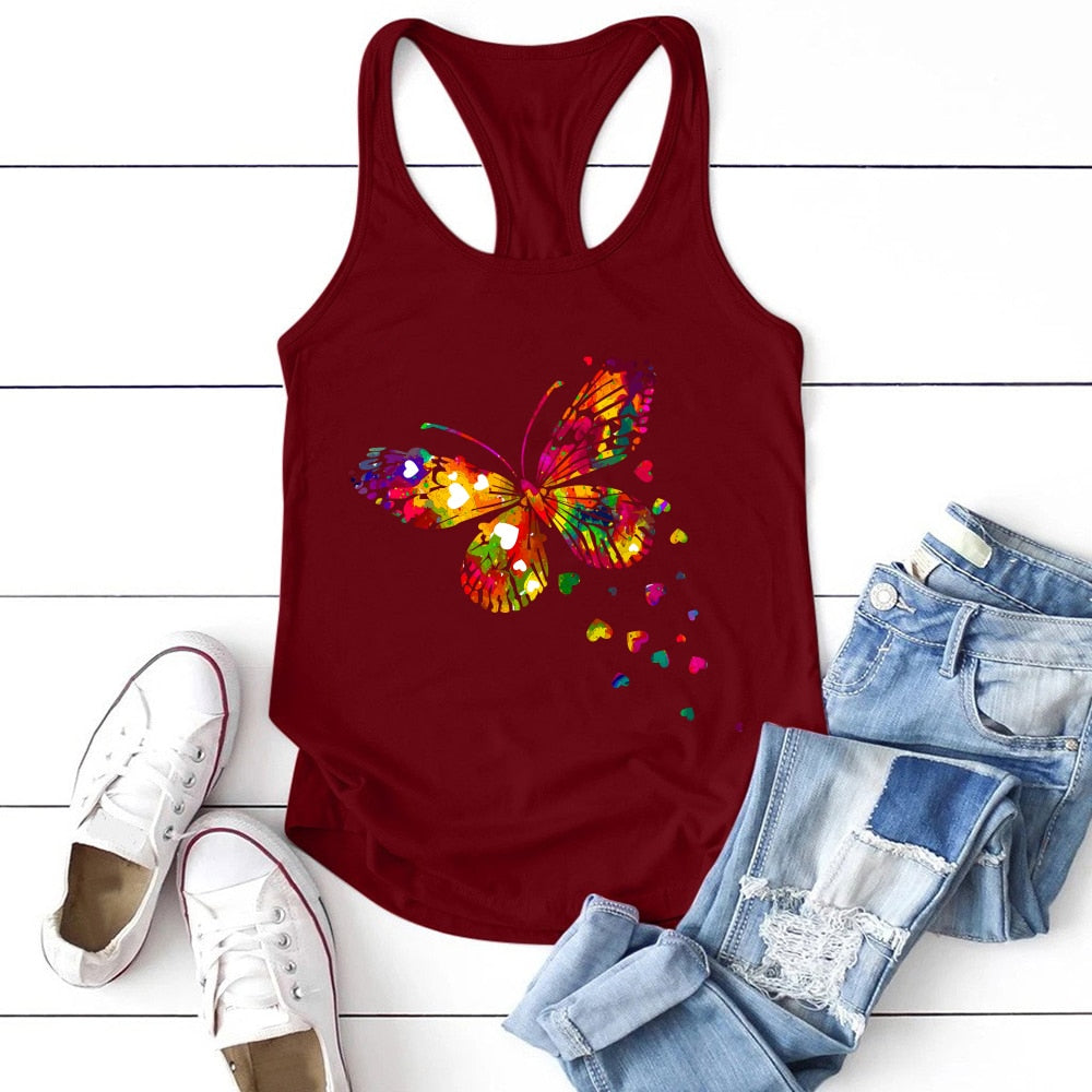 Color Butterfly Print Women Tank