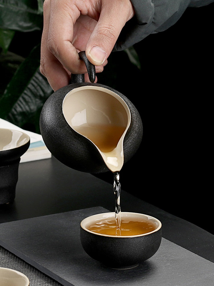 Black crockery ceramic teapot kettle & tea cups porcelain traditional Chinese tea set freeshipping - Mandala Bloom