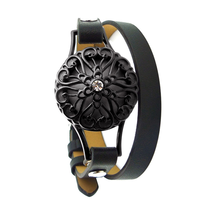 25mm Diffuser Magnet Rose Gold Genuine Leather Aroma Locket Bangle Stainless Steel Essential Oils Aromatherapy Locket Bracelet freeshipping - Mandala Bloom