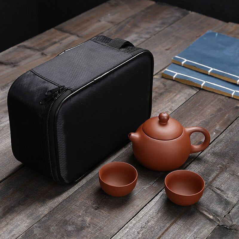 Portable Tea Set with Teapot Handmade Purple Clay freeshipping - Mandala Bloom