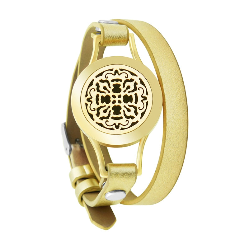 25mm Diffuser Magnet Rose Gold Genuine Leather Aroma Locket Bangle Stainless Steel Essential Oils Aromatherapy Locket Bracelet freeshipping - Mandala Bloom