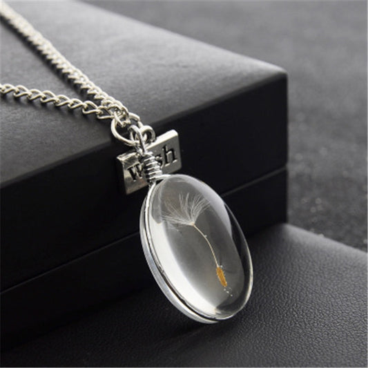 Natural Dandelion Glass Ball Pendant Necklace
