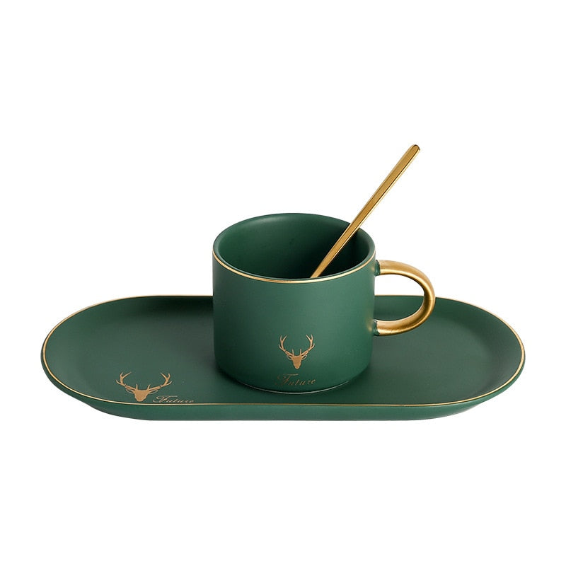 Nordic Bone china coffee cup set with Spoon freeshipping - Mandala Bloom