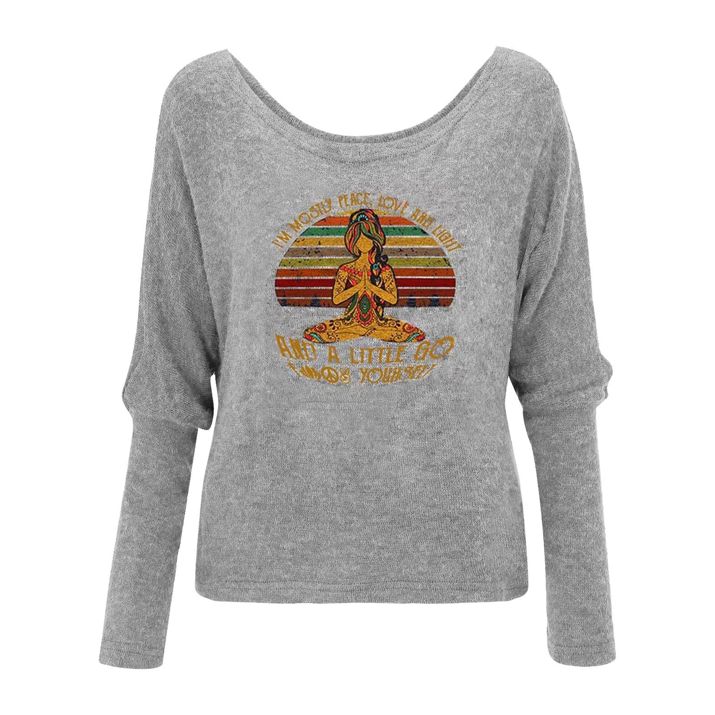 Off Shoulder Women Printed Sweater Long Sleeve Sweater / Oversized Pullover