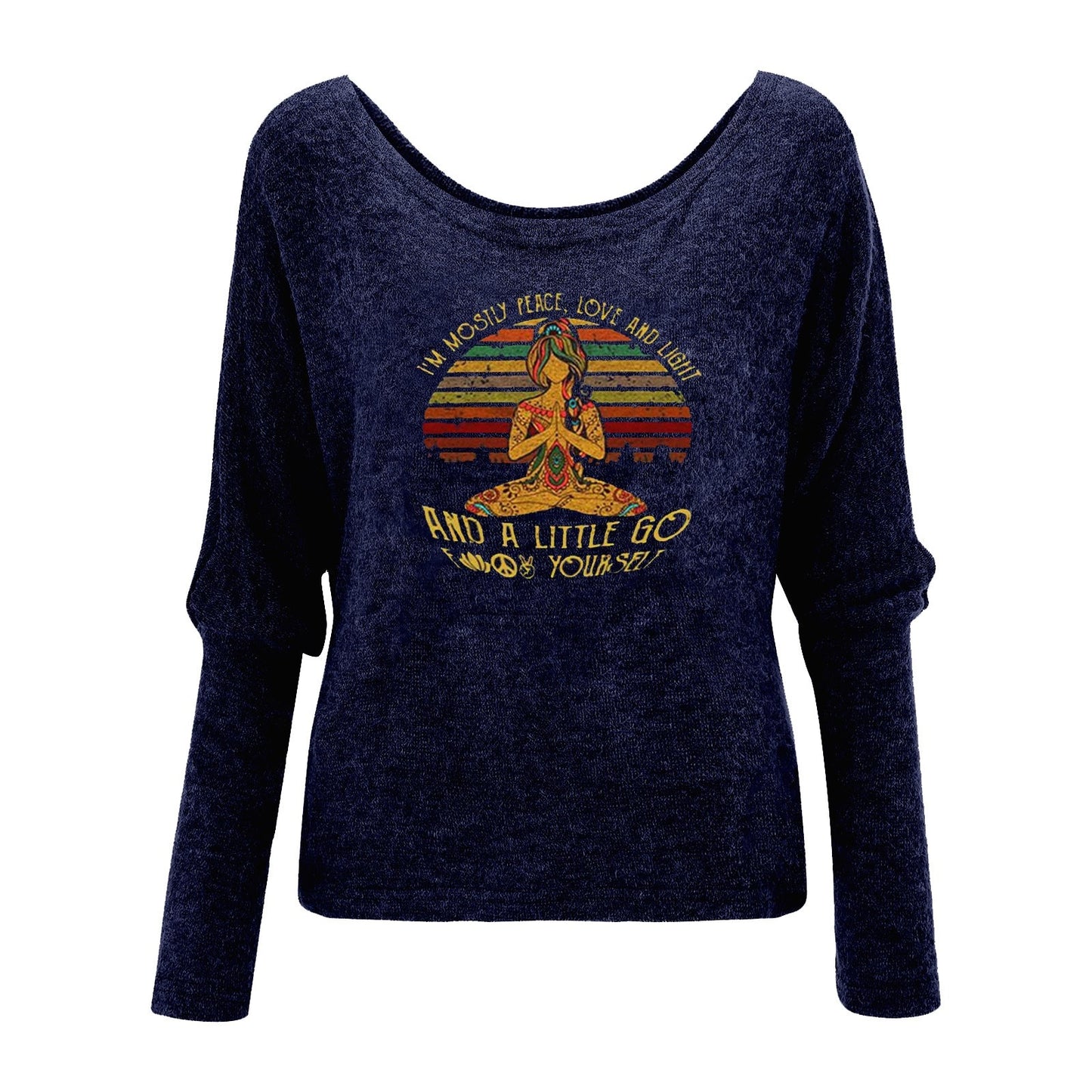 Off Shoulder Women Printed Sweater Long Sleeve Sweater / Oversized Pullover