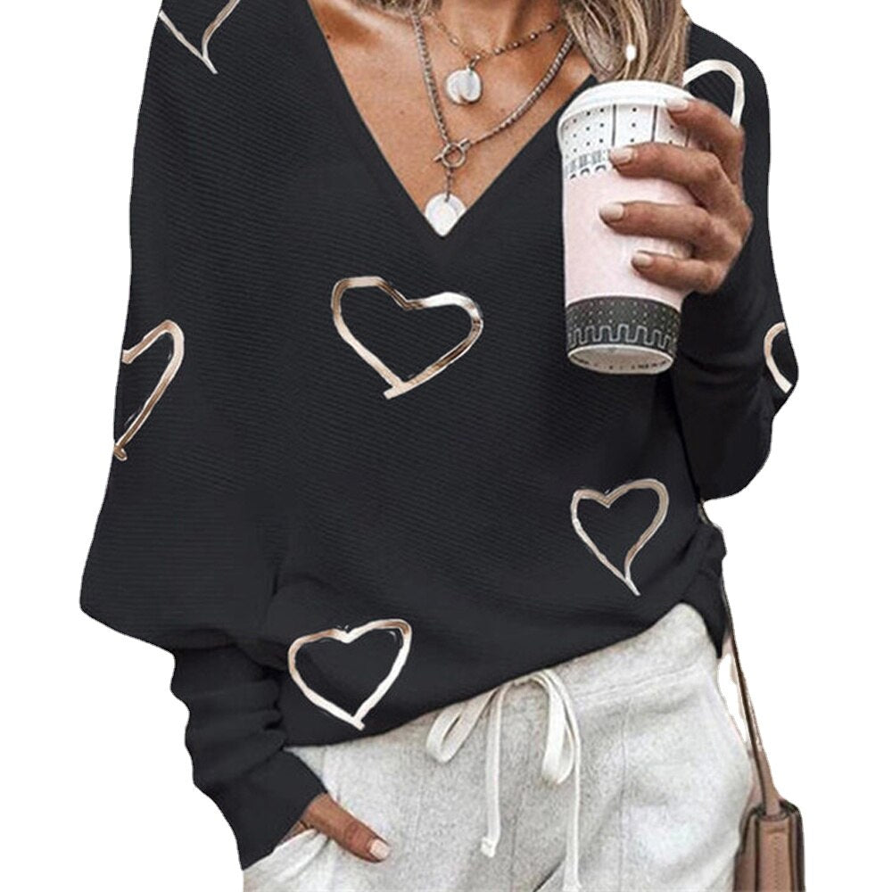 Love Heart Print SKnit Sweater