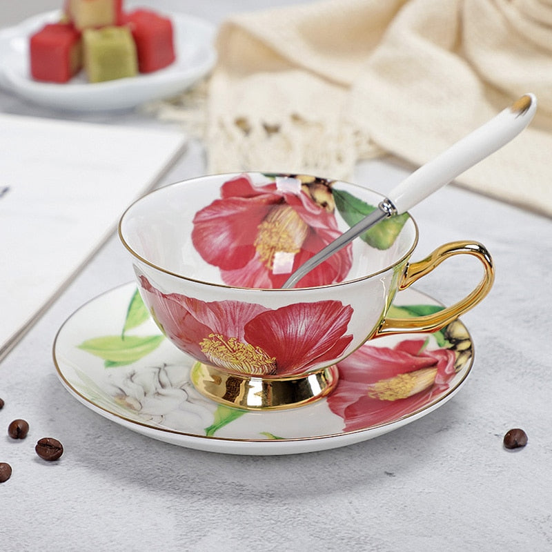 Fine Porcelain Tea Cups And Saucers High-Grade Bone China Coffee Cup and Spoon freeshipping - Mandala Bloom