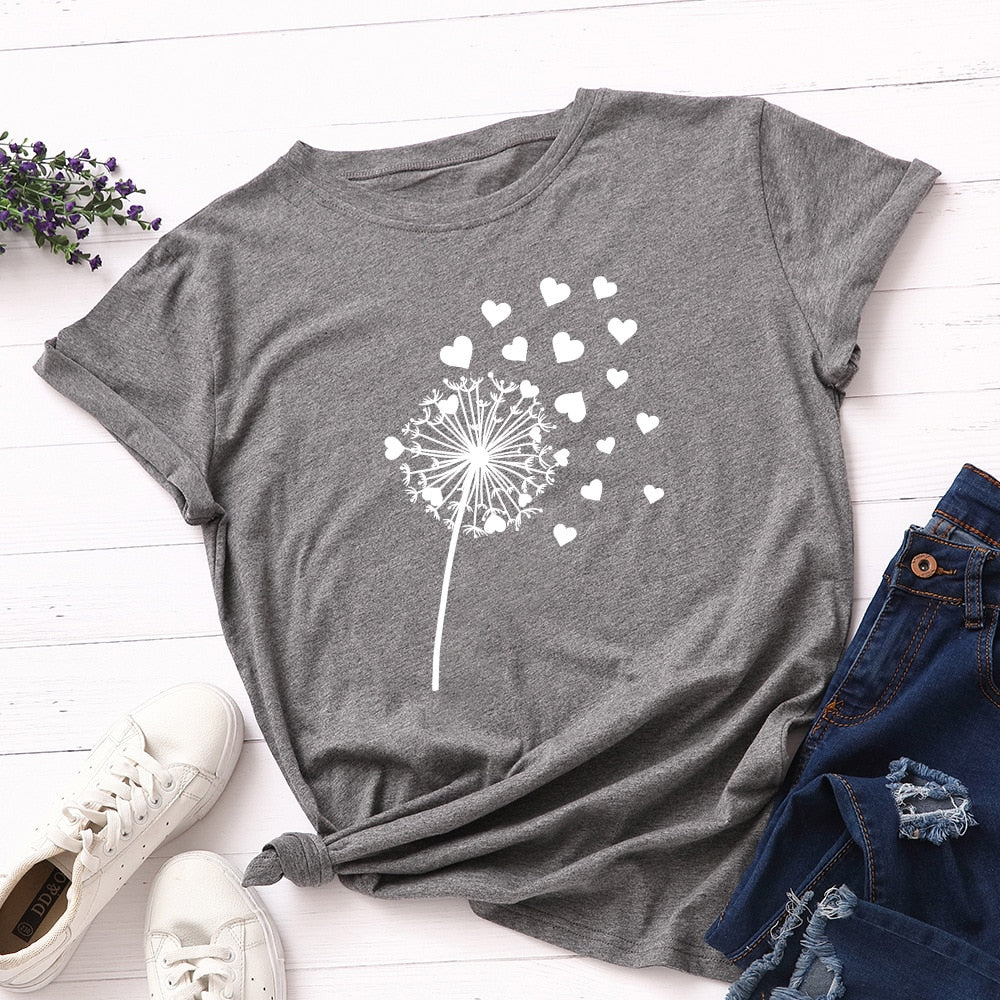 Cotton Dandelion Print Tee Short Sleeve freeshipping - Mandala Bloom