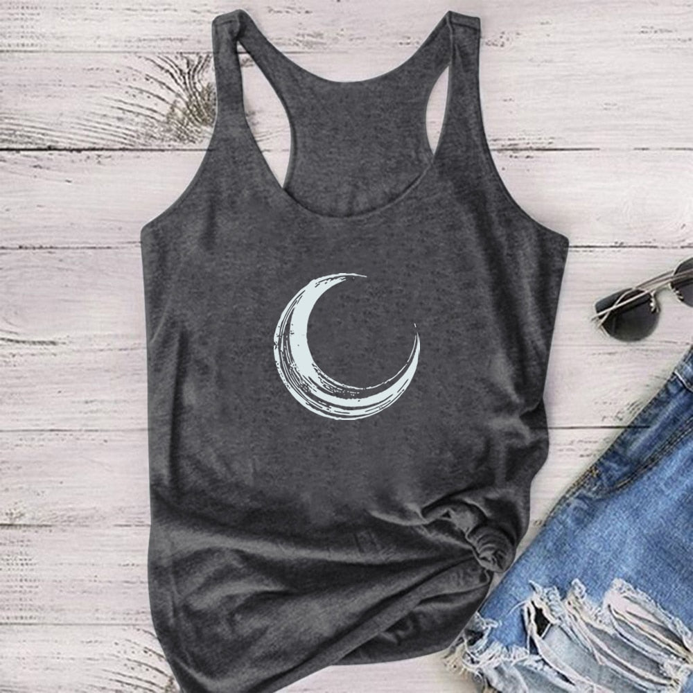Moon Printed Tank Top Women Sleeveless Tank Top