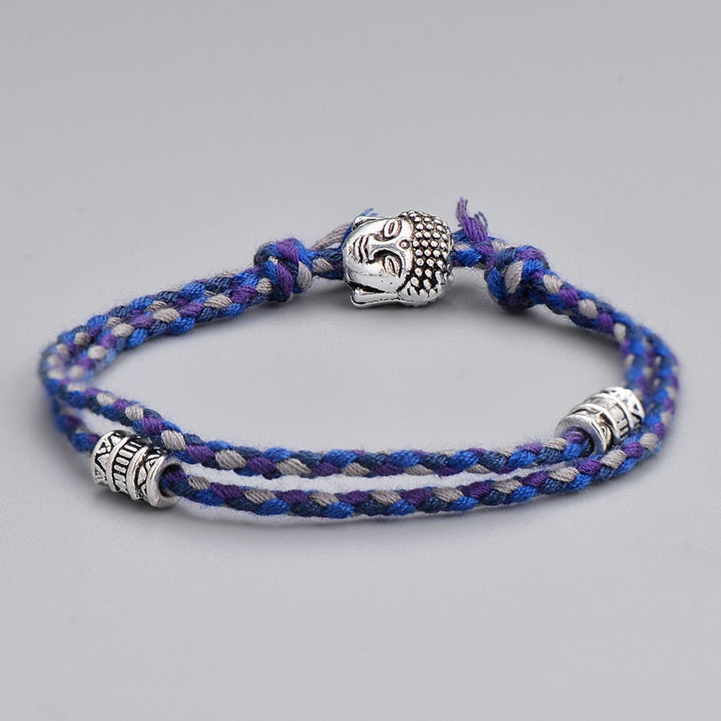Ethnic Tibetan Buddha Head Woven Multicolor Handmade Rope Buddha Charm Bracelet