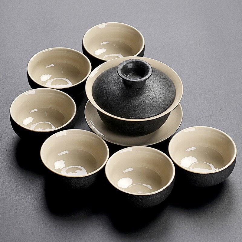 Black crockery ceramic teapot kettle & tea cups porcelain traditional Chinese tea set freeshipping - Mandala Bloom