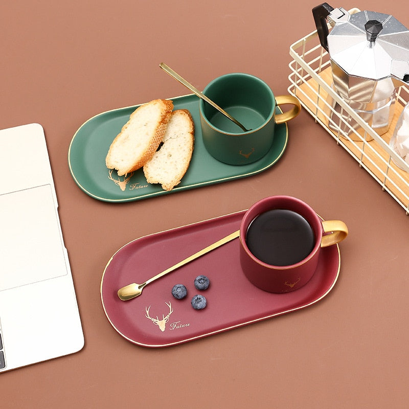 Nordic Bone china coffee cup set with Spoon freeshipping - Mandala Bloom