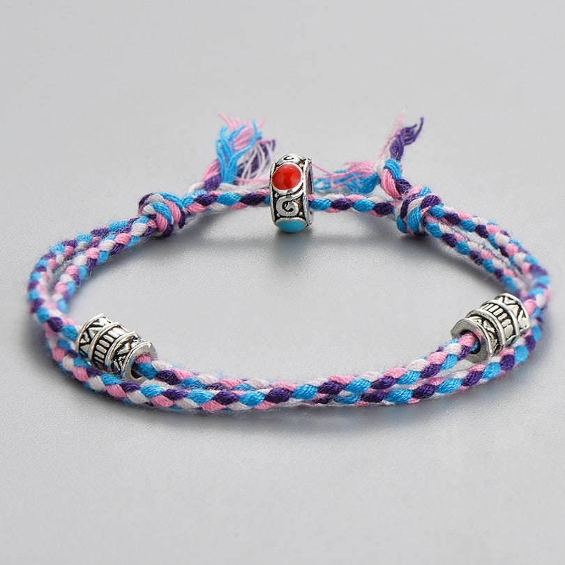 Ethnic Tibetan Buddha Head Woven Multicolor Handmade Rope Buddha Charm Bracelet