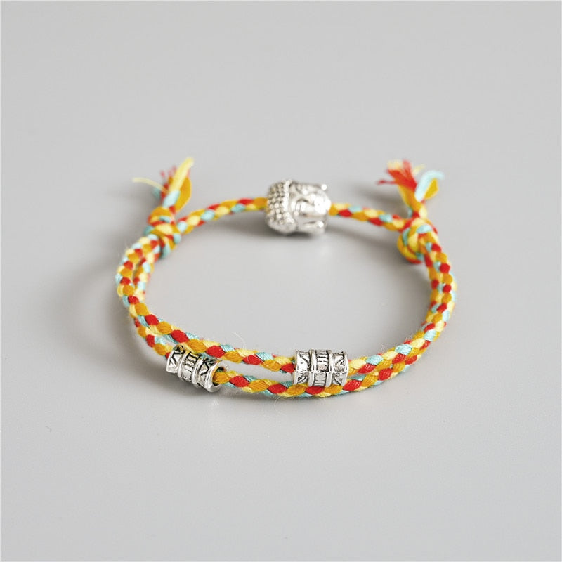 Ethnic Tibetan Buddha Head Woven Multicolor Handmade Rope Buddha Charm Bracelet