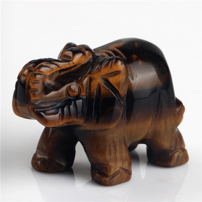 Opal Opalite Tiger eye Elephant Natural stone carved 1.5inch Figurine Chakra Bead Healing Crystal Reiki Feng Shui Free Pouch freeshipping - Mandala Bloom