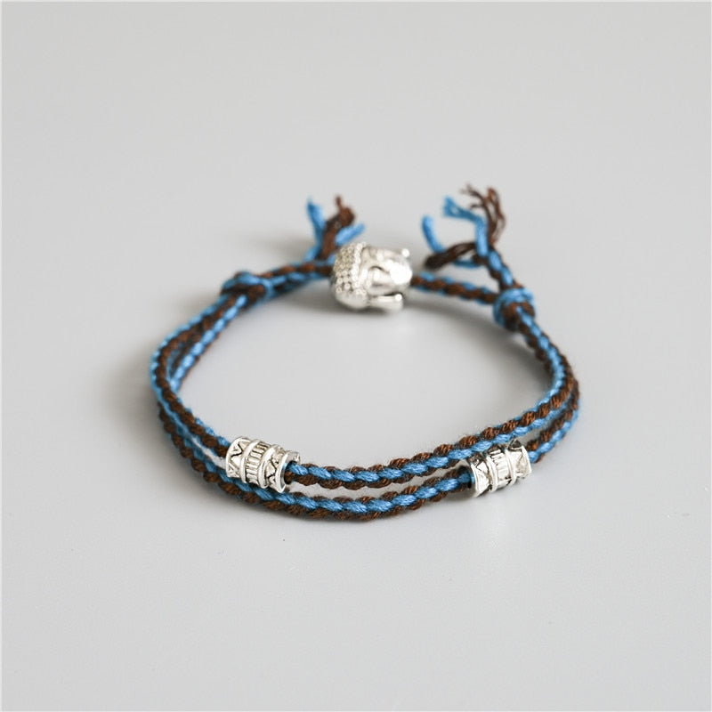 Ethnic Tibetan Buddha Head Woven Multicolor Handmade Rope Buddha Charm Bracelet