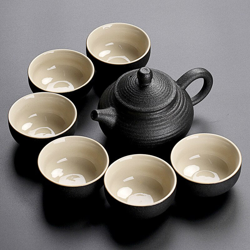 Black crockery ceramic teapot kettle & tea cups porcelain traditional Chinese tea set freeshipping - Mandala Bloom