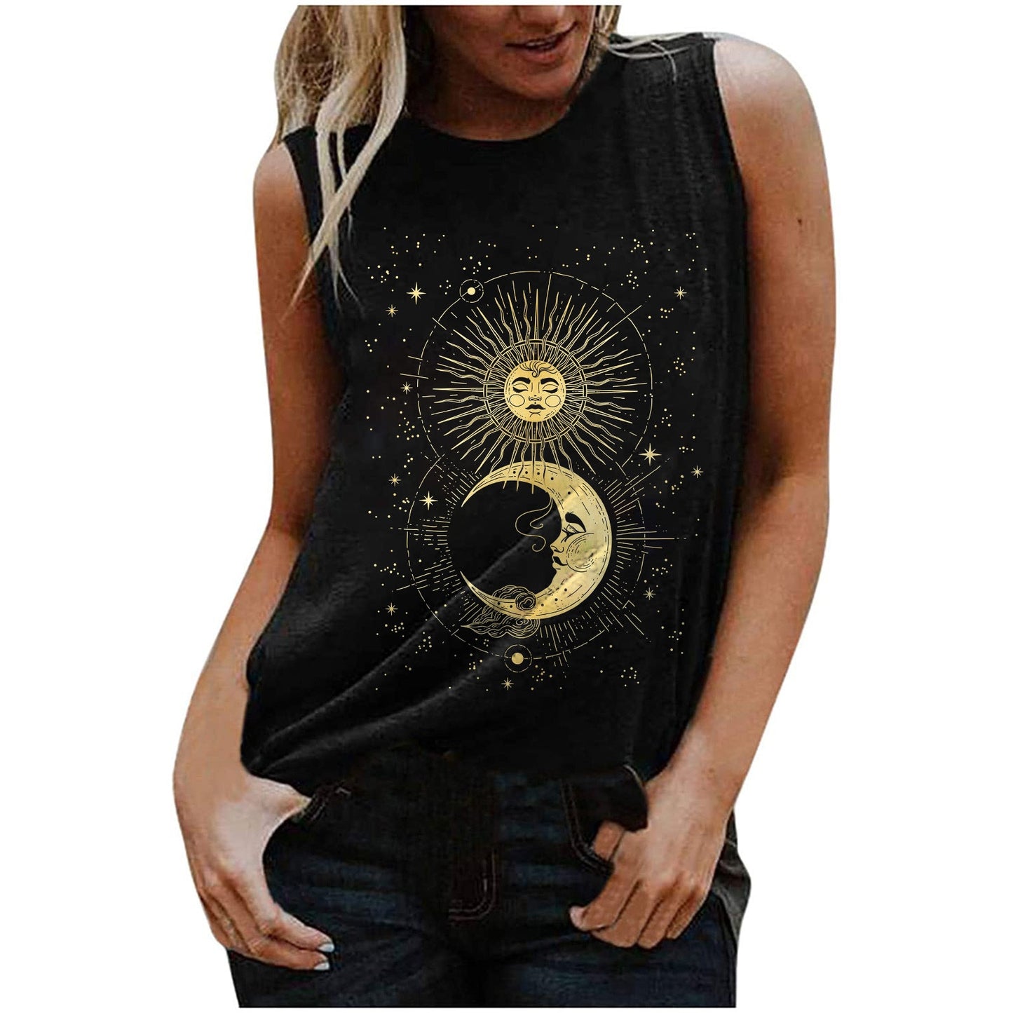 Sun Moon Star Print Tank