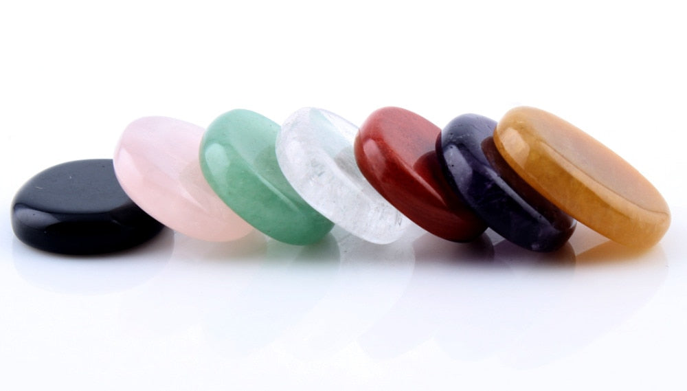 Assorted 7 pieces/lot Palm stone Opal natural Crystal Reiki Healing Tiger eye Pink Quartz Black obsidian Chakra Free pouch freeshipping - Mandala Bloom