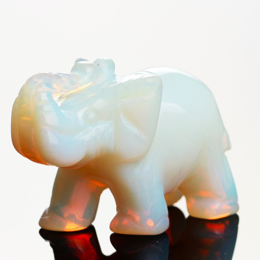 Opal Opalite Tiger eye Elephant Natural stone carved 1.5inch Figurine Chakra Bead Healing Crystal Reiki Feng Shui Free Pouch freeshipping - Mandala Bloom