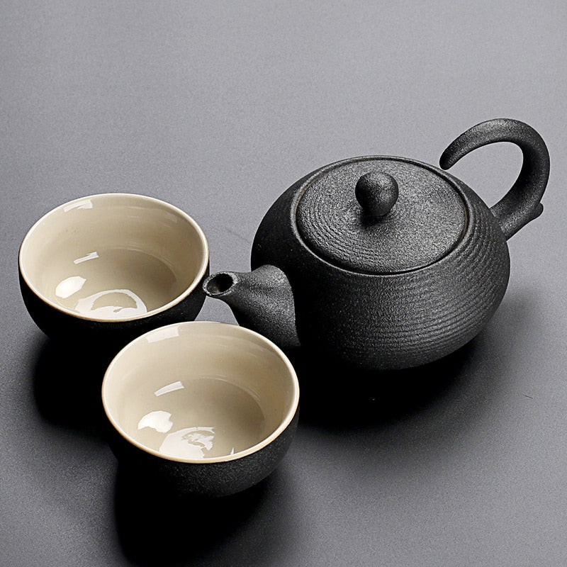 Black crockery ceramic teapot kettle & tea cups porcelain traditional Chinese tea set freeshipping - Mandala Bloom