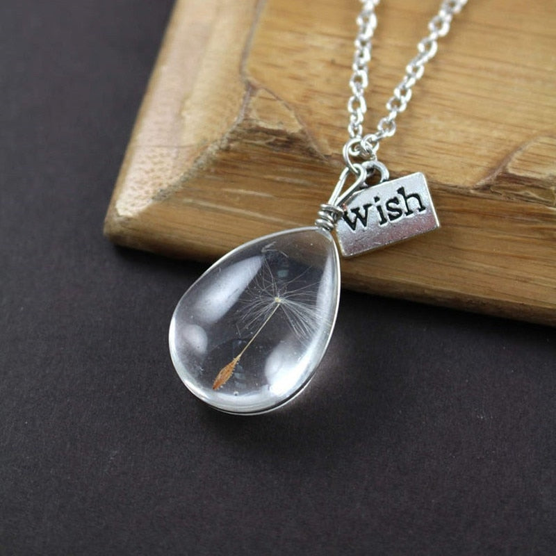 Women Necklace Dandelion Glass Ball Pendant Necklace