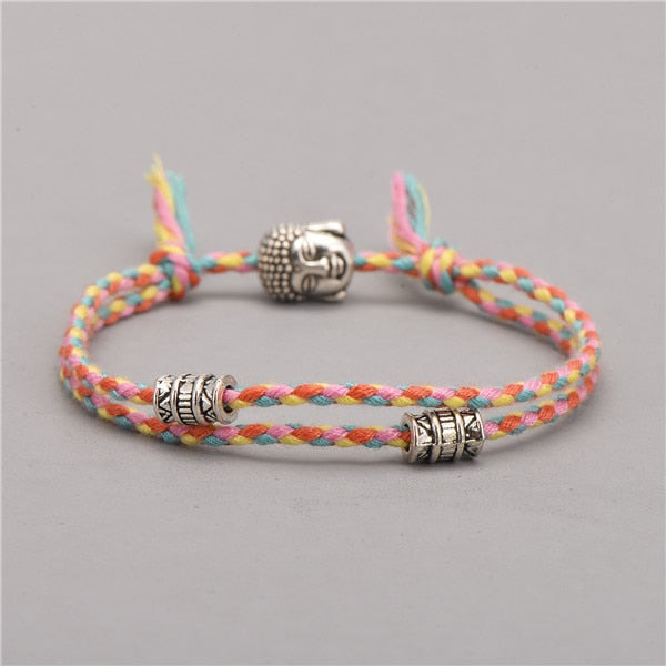 Ethnic Tibetan Buddha Head Woven Multicolor Handmade Rope Buddha Charm Bracelet