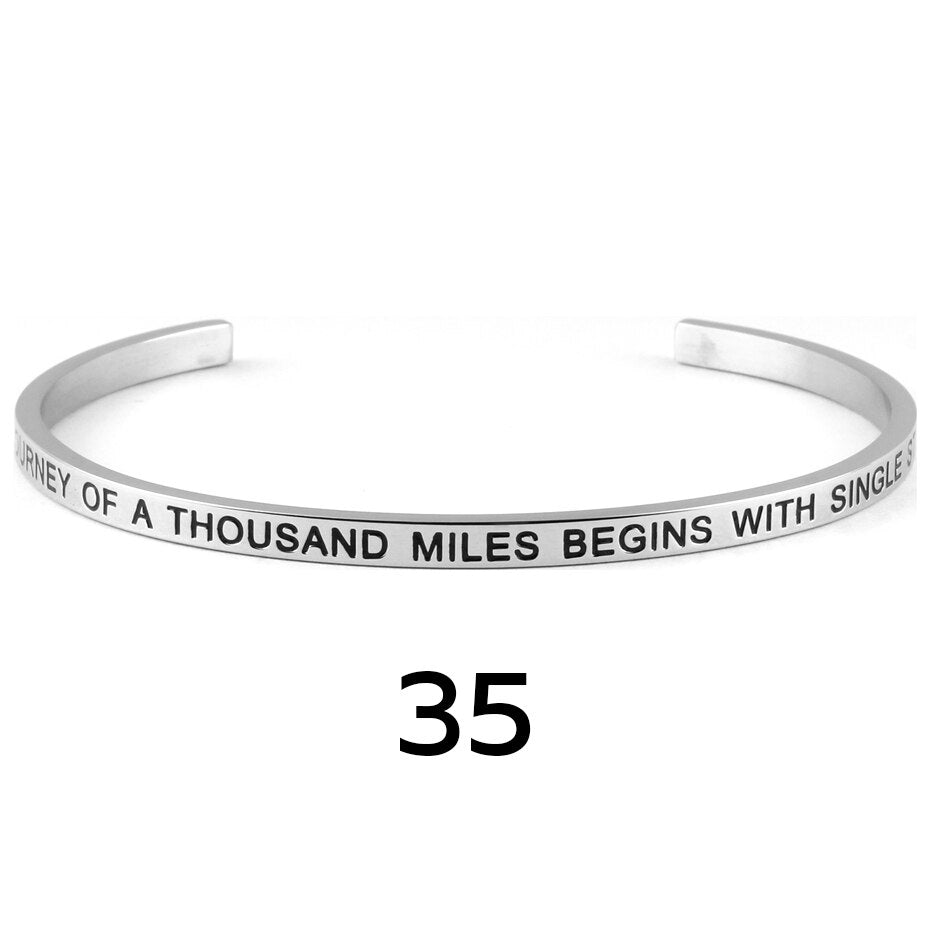 stainless steel cuff inspirational bangle engraved 18 positive phrases mantra bracelet jewelry freeshipping - Mandala Bloom