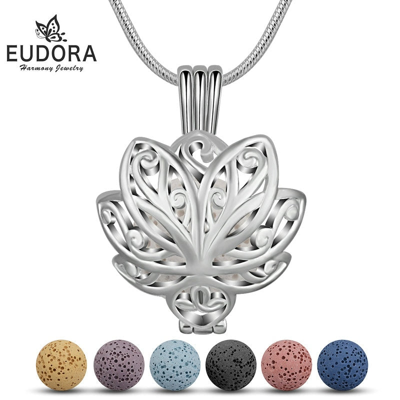 14mm Lotus blossom Cage Pendant Aromatherapy locket Diffuser Necklace fit Colorful Volcanic Lava Stone freeshipping - Mandala Bloom
