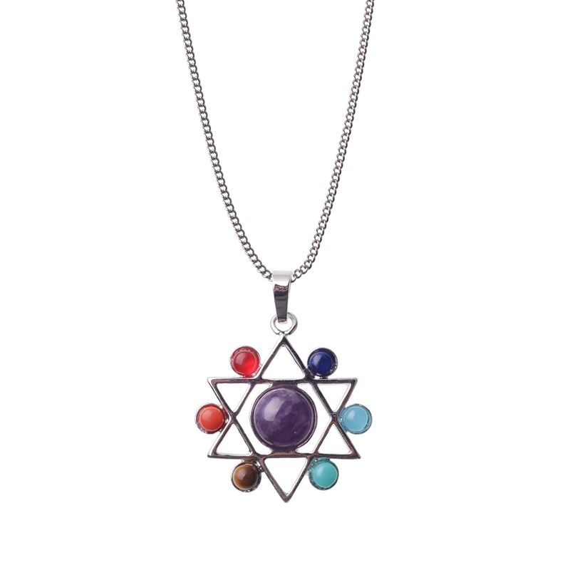 7 Chakra Tree Of Life Pendant Necklace Silver Reiki healing Crystal Natural Stone Necklace freeshipping - Mandala Bloom