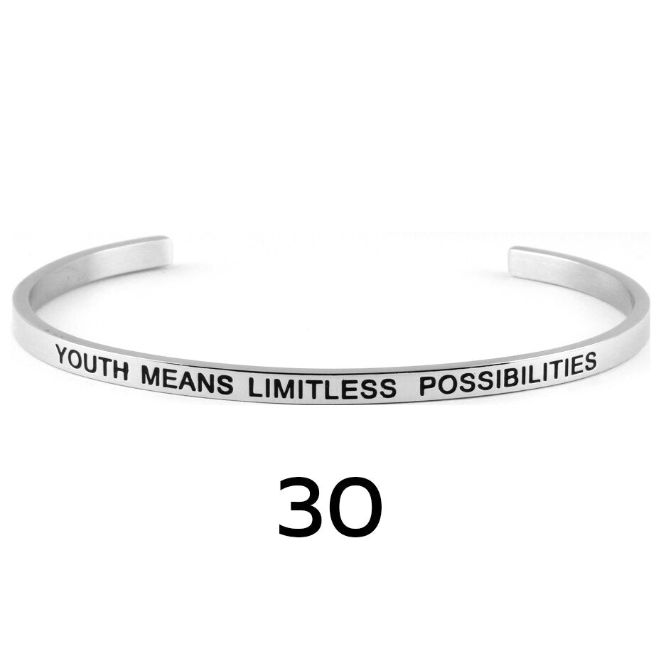 stainless steel cuff inspirational bangle engraved 18 positive phrases mantra bracelet jewelry freeshipping - Mandala Bloom
