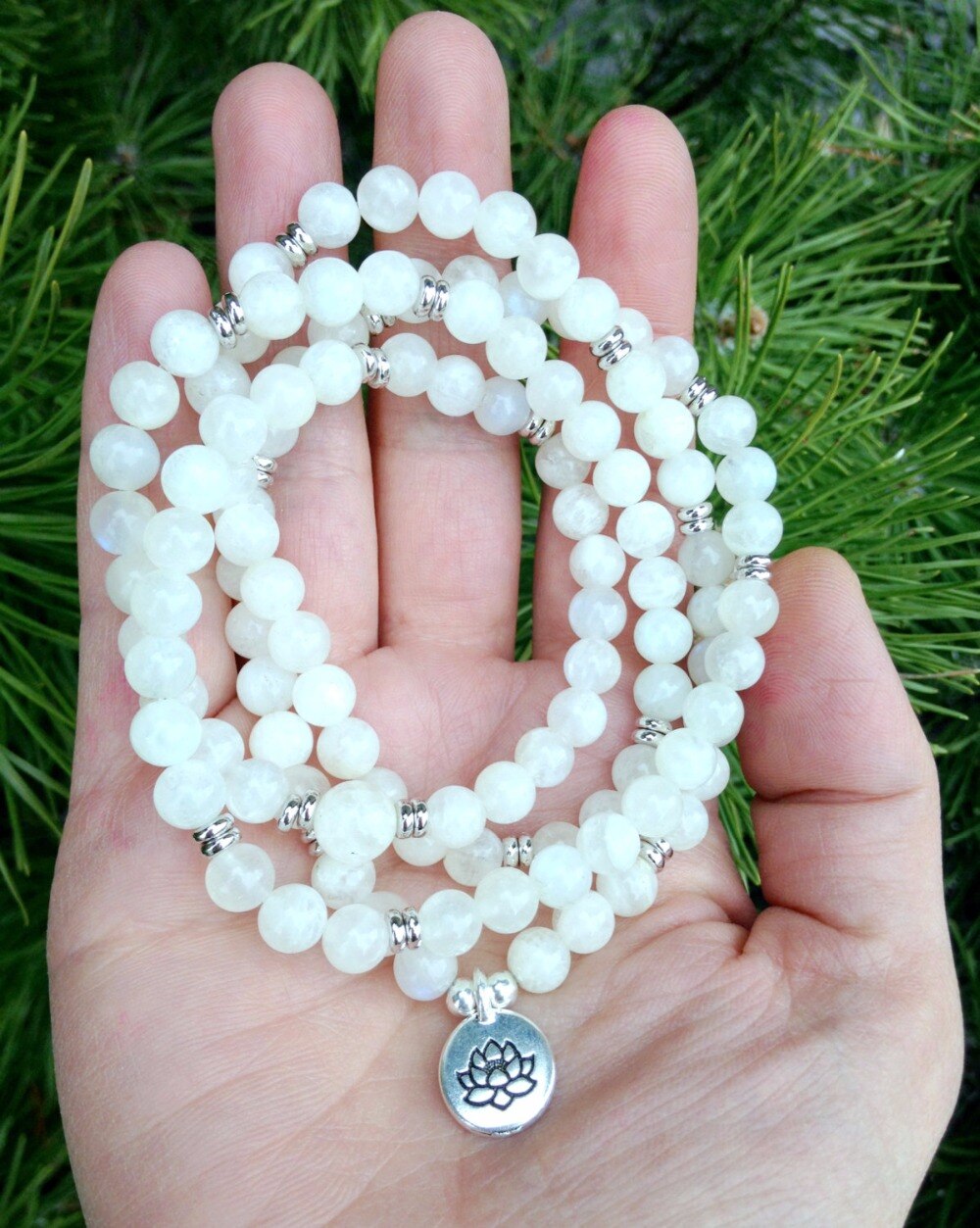 Moonstone 108 Mala Bead Chakra Bracelet freeshipping - Mandala Bloom