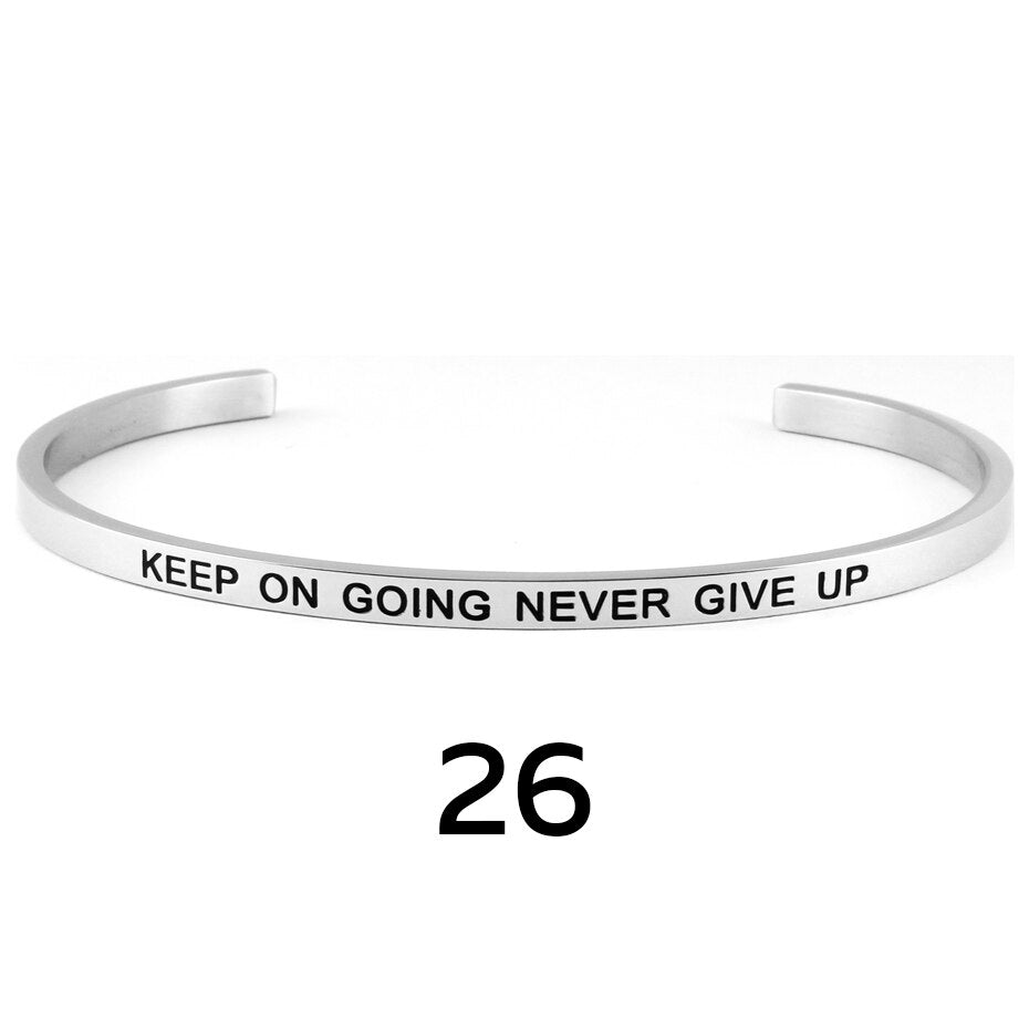 stainless steel cuff inspirational bangle engraved 18 positive phrases mantra bracelet jewelry freeshipping - Mandala Bloom