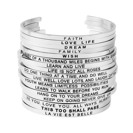 stainless steel cuff inspirational bangle engraved 18 positive phrases mantra bracelet jewelry freeshipping - Mandala Bloom
