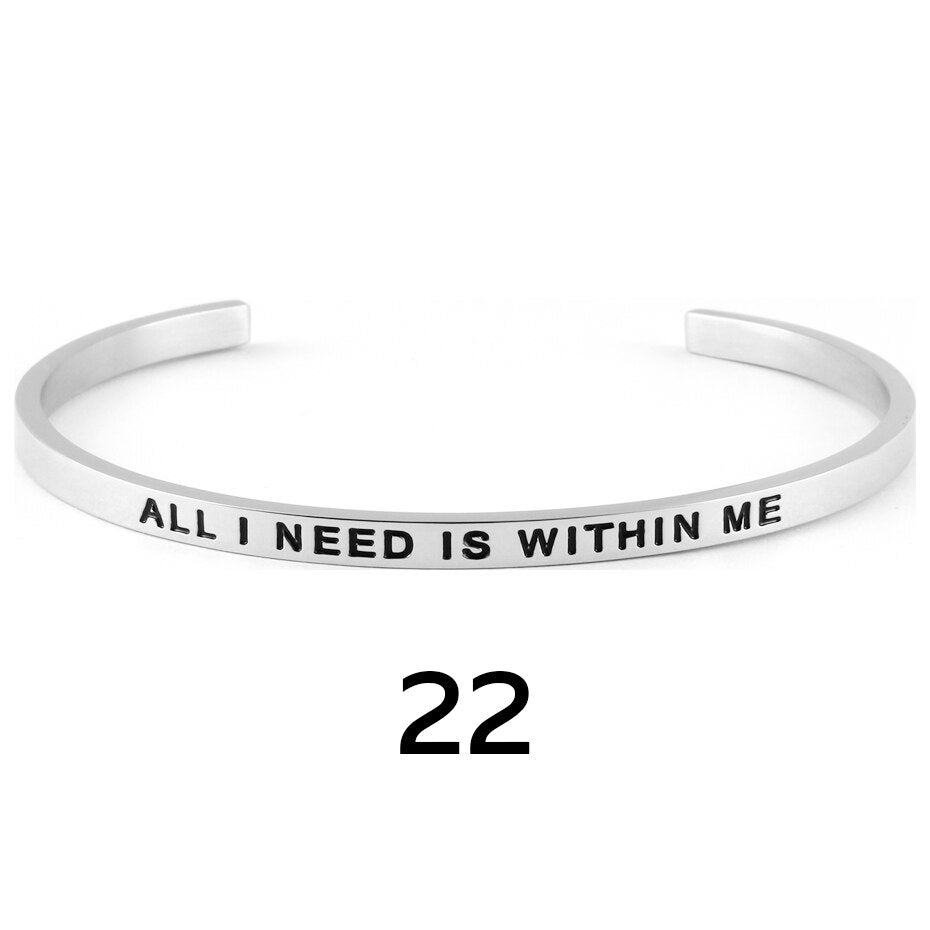 stainless steel cuff inspirational bangle engraved 18 positive phrases mantra bracelet jewelry freeshipping - Mandala Bloom
