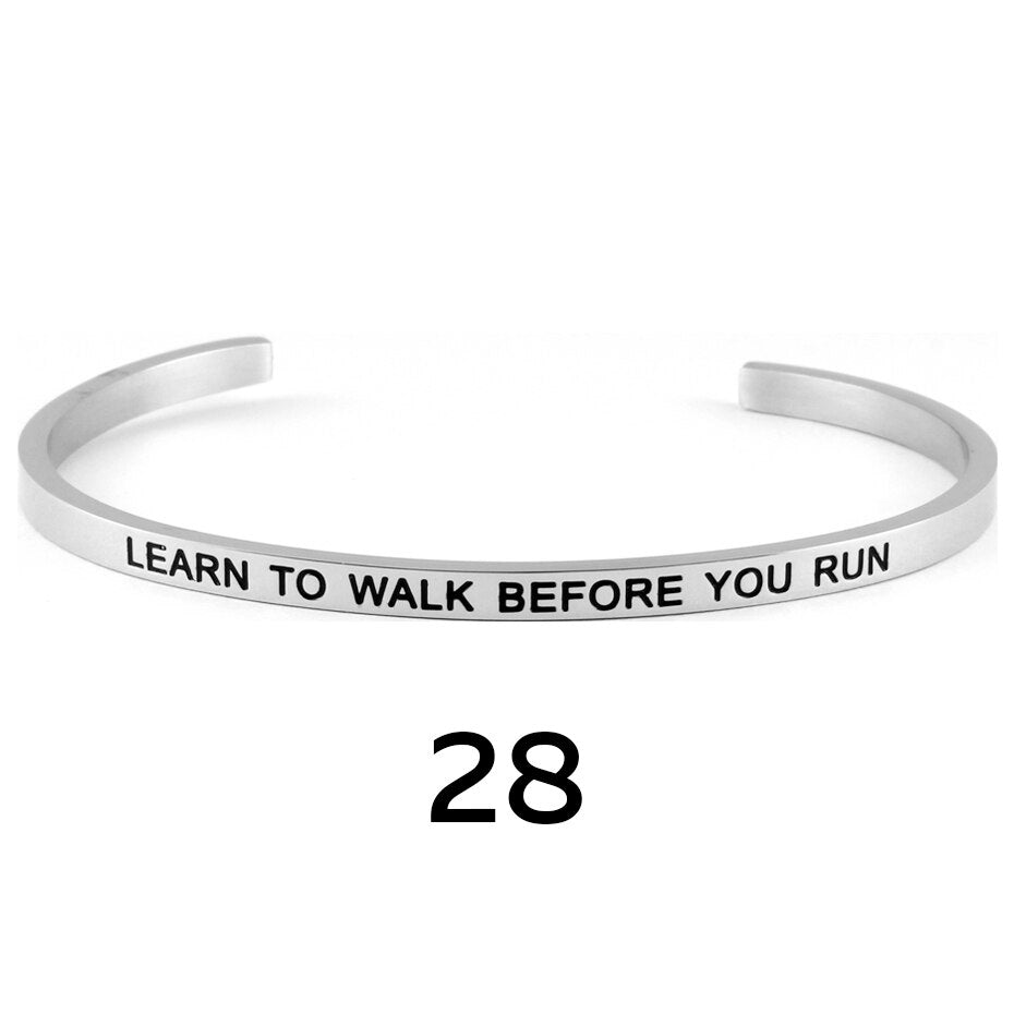 stainless steel cuff inspirational bangle engraved 18 positive phrases mantra bracelet jewelry freeshipping - Mandala Bloom