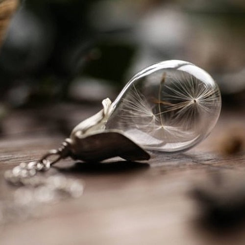 2PCS  Make A Wish Glass Tear Drop Dandelion Real Seed Globe Necklace freeshipping - Mandala Bloom