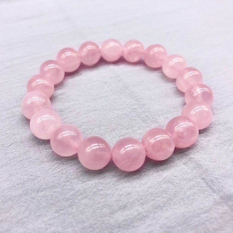 Wholesale Pink Rose Powder crystal Quartz Natural Stone Strech Bracelet w/Elastic Cord