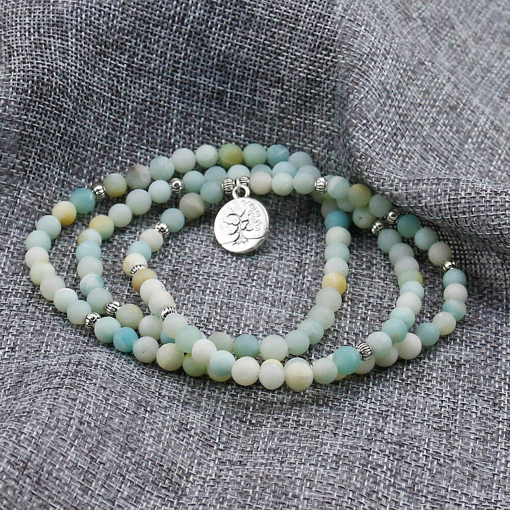 6mm Frosted Amazonite Mala Bead Bracelet freeshipping - Mandala Bloom